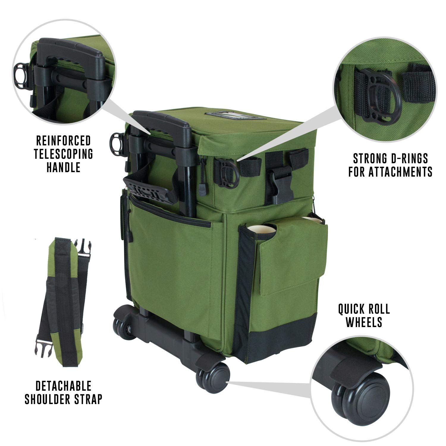 Elkton Outdoors Rolling Tackle Box with Removable Trays