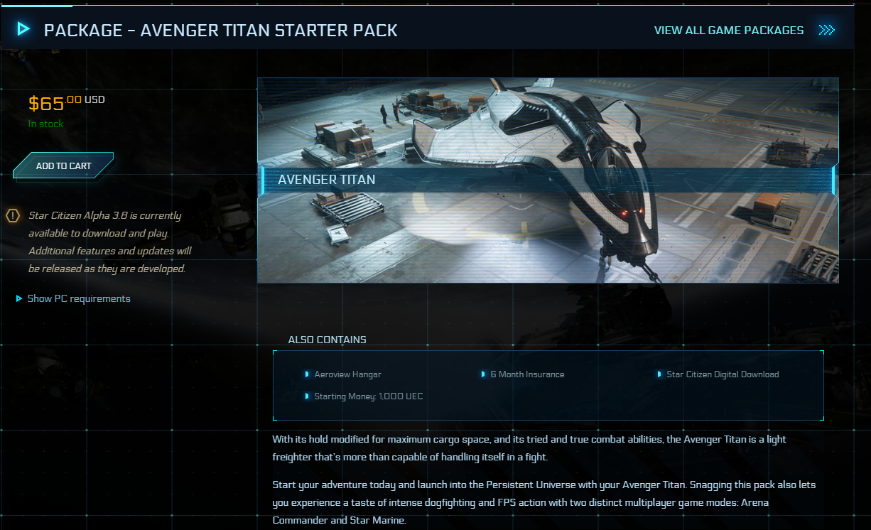 Star Citizen Avenger Titan Starter Package including Star Citizen