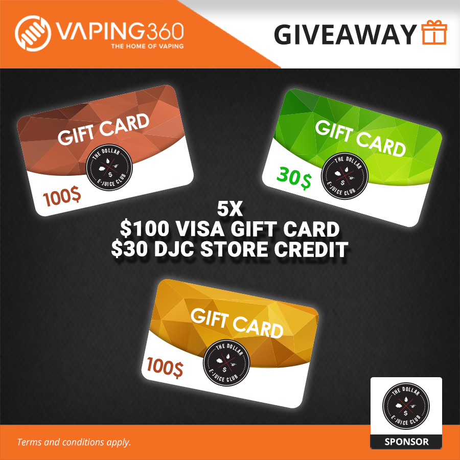 5 x 100 Visa Gift Card & 30 The Dollar EJuice Club Store Credit